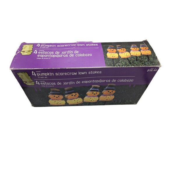 Vtg Halloween Blow Mold Pumpkin Scarecrow 4 Yard Lawn Stakes in box Fall - Picture 13 of 15